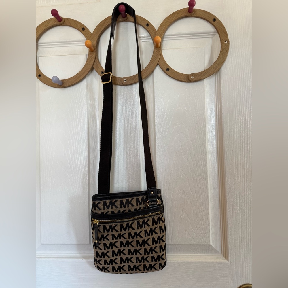 Michael Kors Black and Brown Logo Messenger Bag